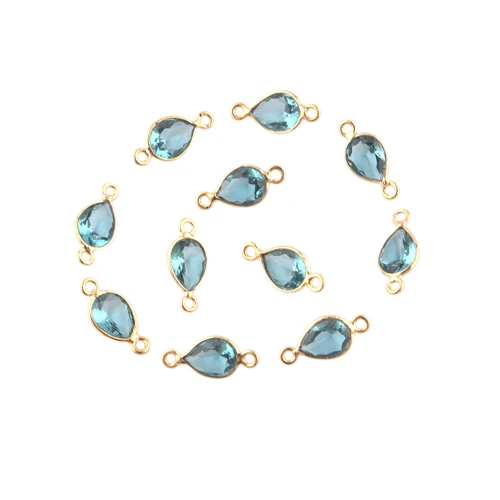 Wholesale jewelry making supply swiss blue quartz connector checker cut brass gold plated diy double bail pear shape connectors