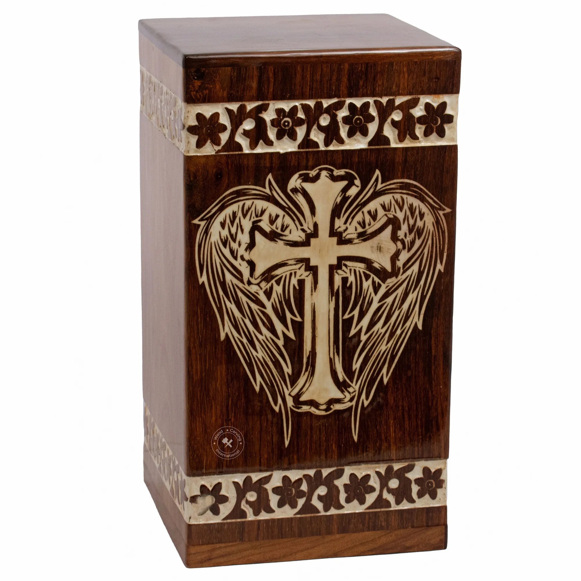 Top Quality Funeral Accessories Human Ashes Adults Male & Female Wooden Angel Wings Engraved Cremation Urn