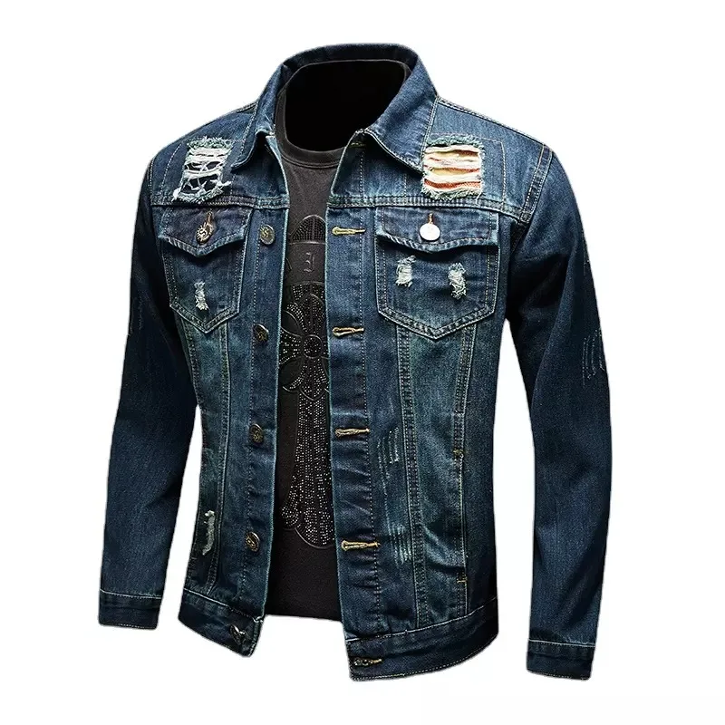 Wholesale Casual Winter Streetwear Funky Slim Fit Bomber Ripped Denim Jean Jackets For Men