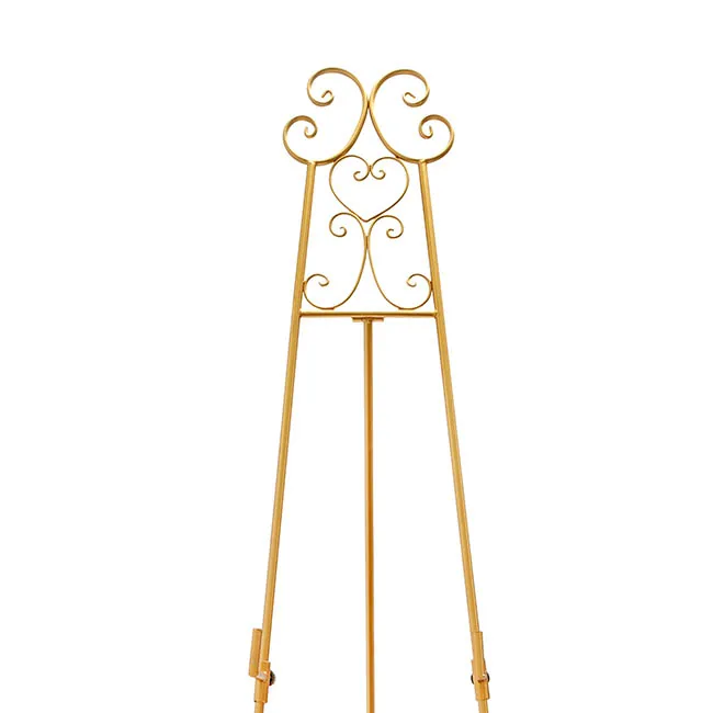 Indian-Made Golden Sign Holder Free Standing Adjustable Display Stand Scroll Easel Wholesale Metal Wedding Display Easel