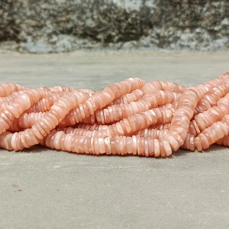 Peach Moonstone Smooth Heishi Tyre Shape Gemstone Beads 7mm Plain Tyre Beads For Jewelry Making 15 inches From India Manufacture