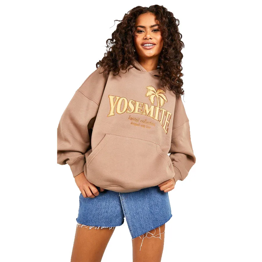 Most Demanding Women Brown Colour 360 GSM French Terry Pullover Hoodie With Embroidered Design On Front For Sale