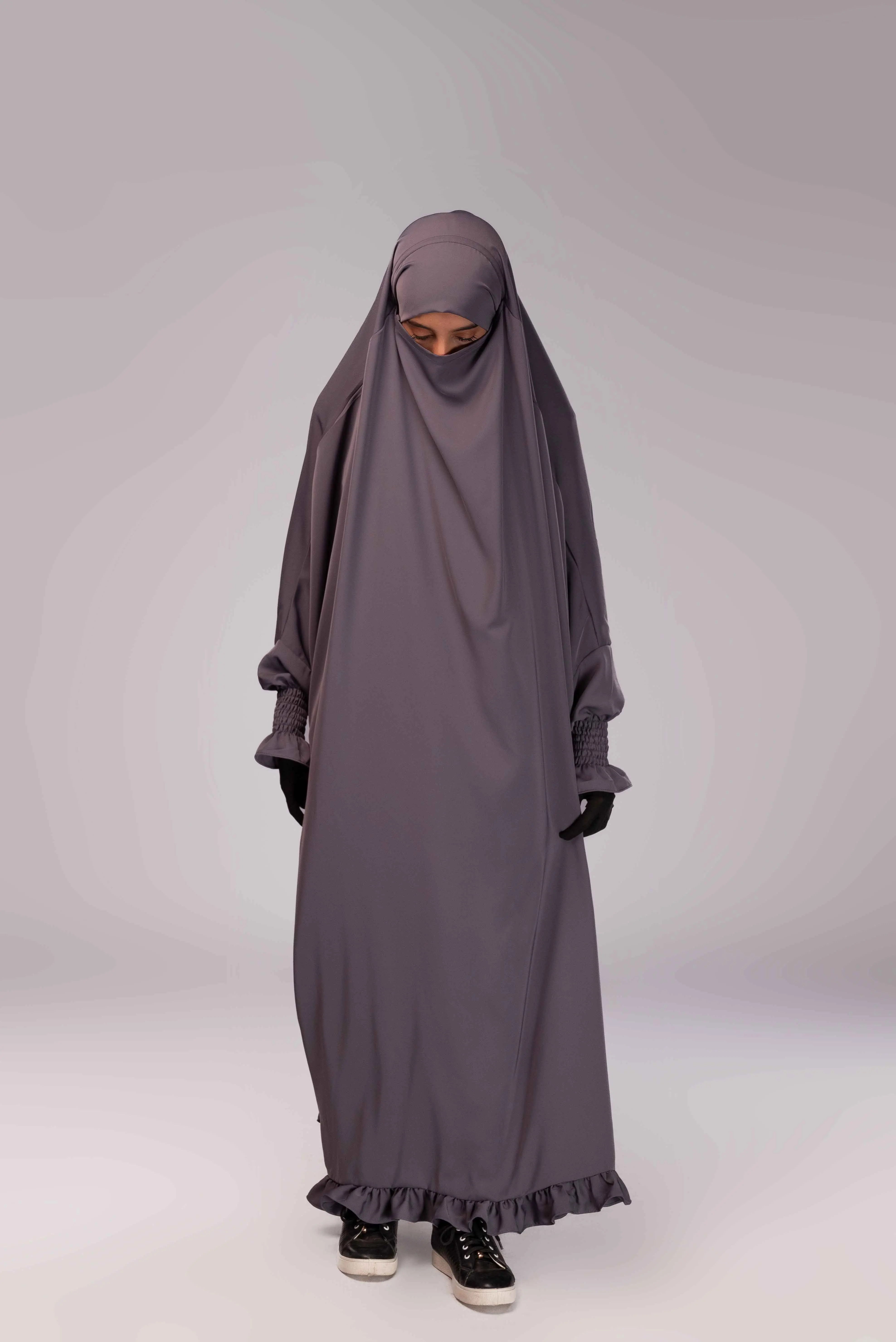 Gazzet One Piece Jilbab Ethereal XXL Adult Abaya with Ruffle Sleeves Bottom Made of Nida Polyester Stylish Ethnic Clothing