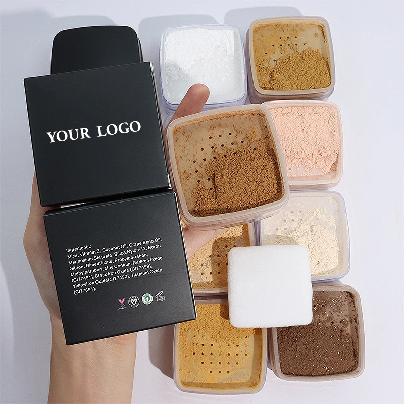 low moq wholesale vegan highlighter makeup loose powder private label body shimmer setting powder