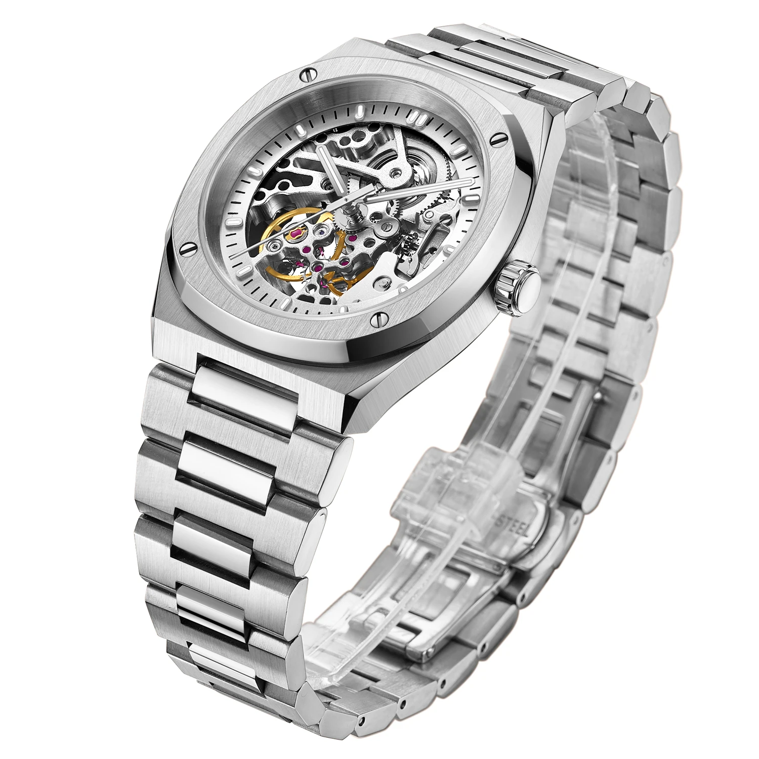 Wholesale Clock Relojes De Hombre Stainless Steel custom skeleton watch Business Automatic watch Mechanical Watches for men