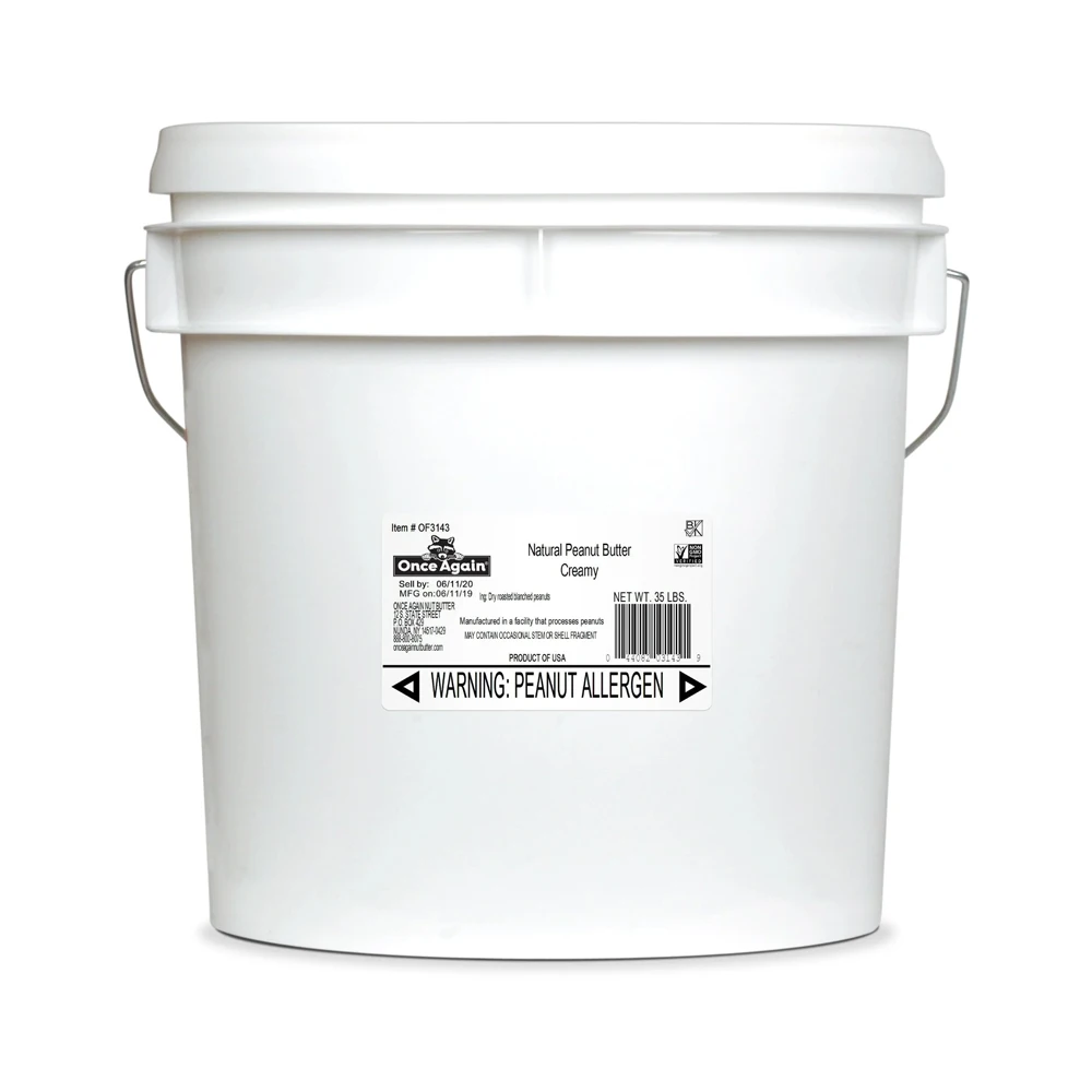 Premium Quality Smooth Unsalted Old Fashioned Peanut Butter Packed into 35lb Salt Free Unsweetened Gluten-Free Certified Vegan