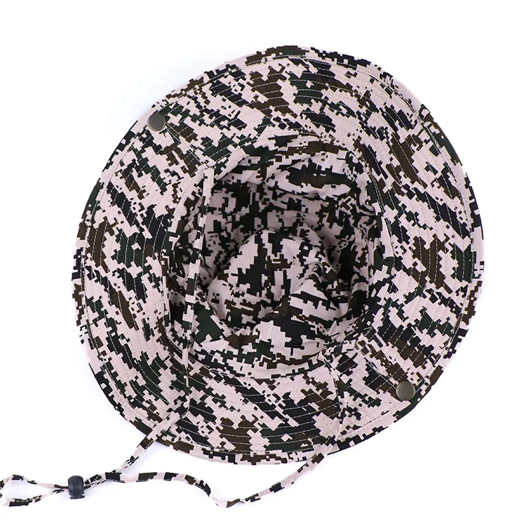 Qianzun outdoor fishing adjustable string camouflage hat boonie cotton camo boonie hat with side snap