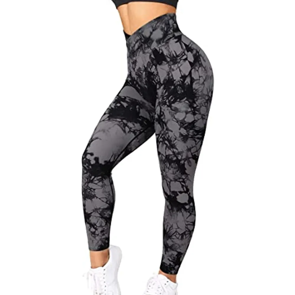 Hot Style Body Fitness Nude Yoga Pants Womens Gradient Printing Sports Running High Waist Slim Nine Colorful Leggings