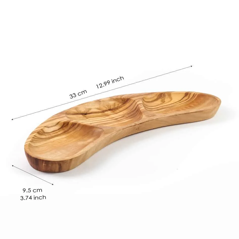 Handmade Olive Wood Divided Plate Premium Rustic Serving Dish High-Quality Eco-Friendly Olive Wood Kitchen Accessory