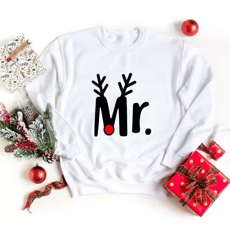 Mr and Mrs Couple Christmas Sweatshirt Merry Christmas Husband & Wife Pullover Lovely Couples Hoodies Long Sleeve Hoodie In OEM