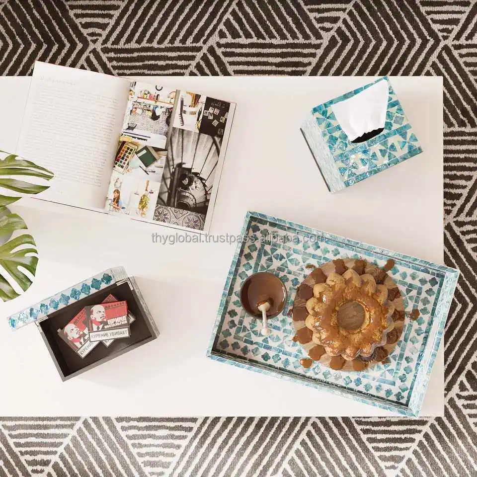 Eye-catching Mother Of Pearl Inlay Serving Tray Lacquer Tray For Home Decor Round Tray As Coffee Table Decor