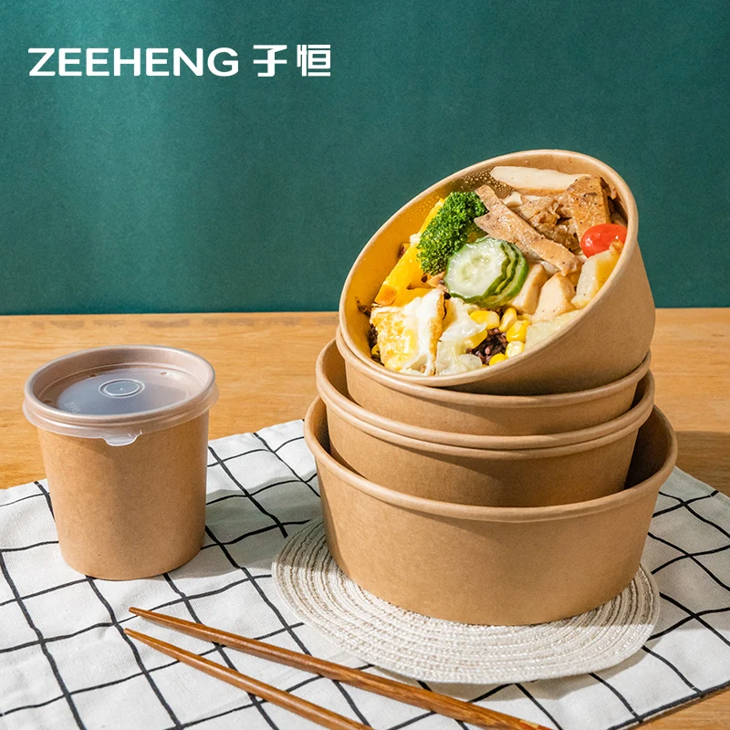 Disposable food grade ZEEHENG kraft paper salad bowl noodle cup with lid