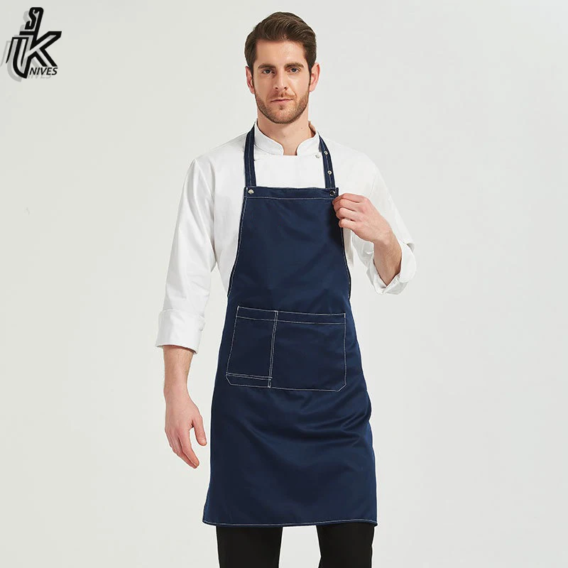 Hot Sale Bib 3-pockets Customized Cotton Wholesale Adjustable Cooking Kitchen Apron With Two Pockets
