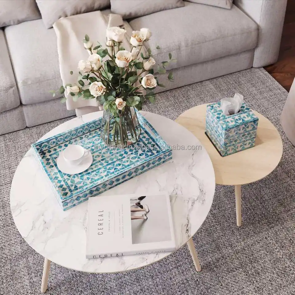 Eye-catching Mother Of Pearl Inlay Serving Tray Lacquer Tray For Home Decor Round Tray As Coffee Table Decor