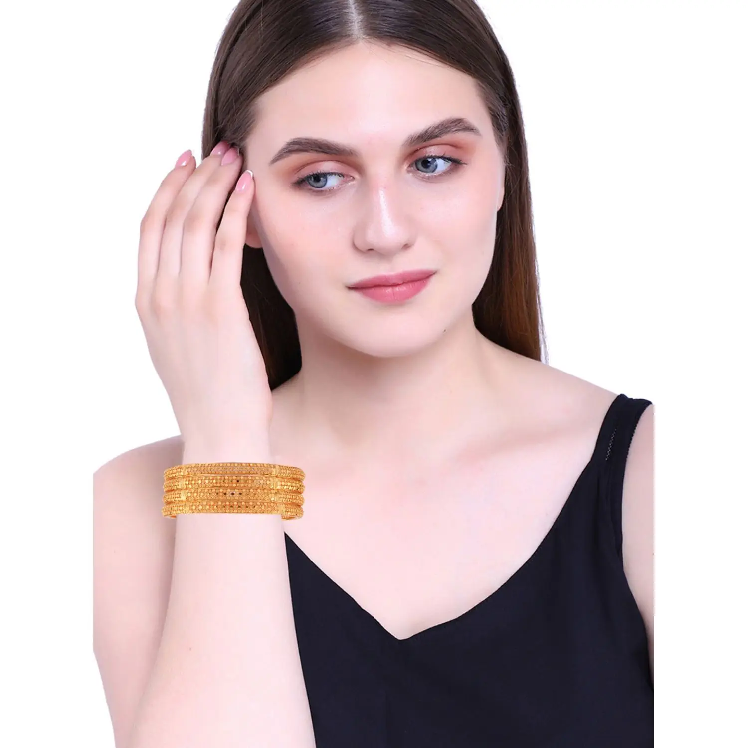 Indian  Manufacturer Jewelery Wholesale Ethnic Designer Gold Plated Engraved Textured Bridal Wedding Bangle Jewellery Set For Wom