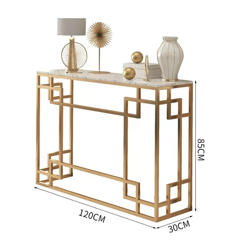 Luxury Design Iron Hallway Corner Console Table  Gold Finish Frame With  Marble Top Living Room Console Table Hot Sale Furniture