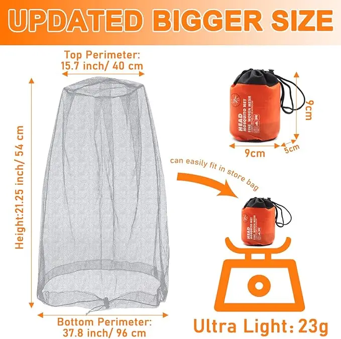 Customization Mosquito Head Net Mesh For Any Outdoor Lover With Carry Bags Fits Most Sizes of Hats Caps Fine Woven Mesh Headroom