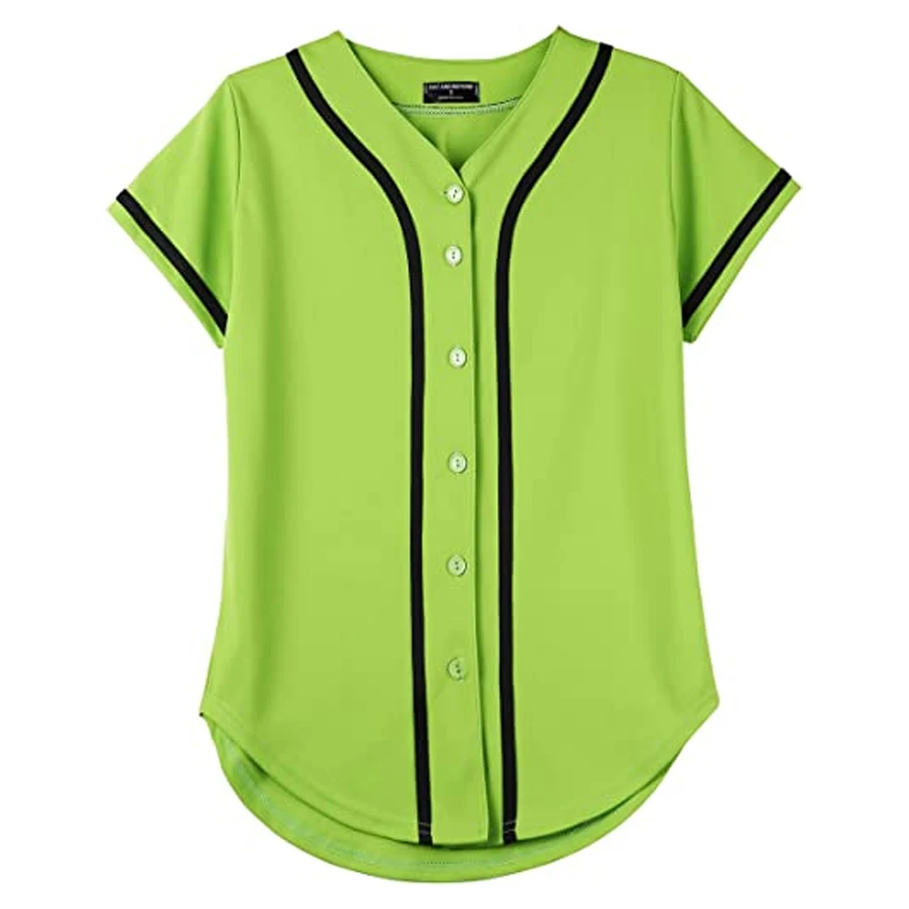 Custom Womens Made in  American Premium Baseball Button Down Jersey Short Sleeve Tee Active Softball Shirt Sports Wear Jersey
