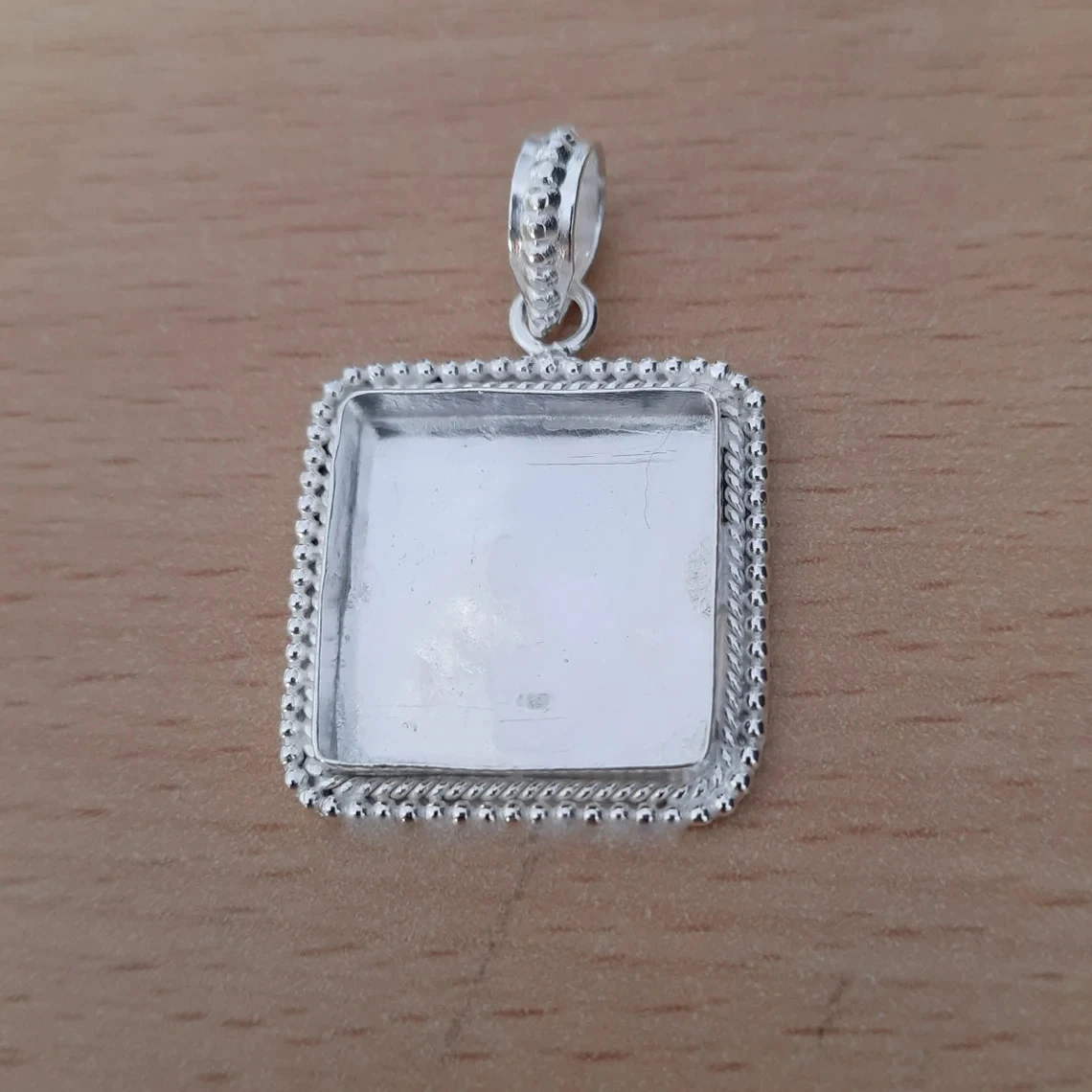 Designer Collet Pendants 925 Sterling Silver 27 MM Square Shape Silver Metal Casting for Pre Notched Setting Jewelry Accessories