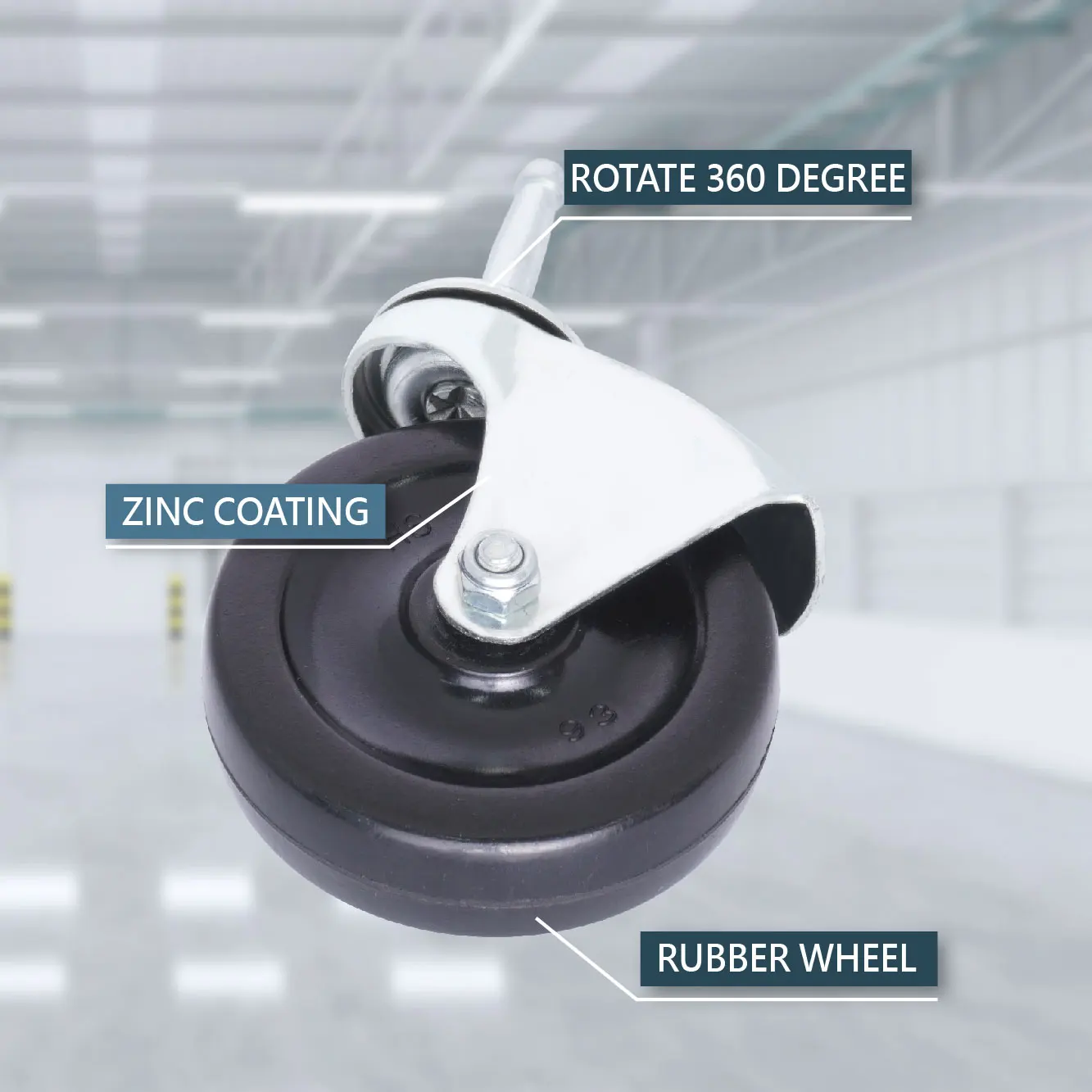 Caster Wheels 3 Inch Black Rubber Wheel For Furniture or Trolley