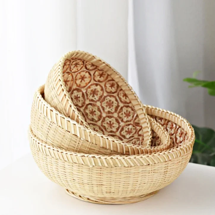 SISU Handicraft ECO-friendly Handmade Storage Round Basket/ Bamboo homewares/ Handmade Tablewares made in Viet Nam
