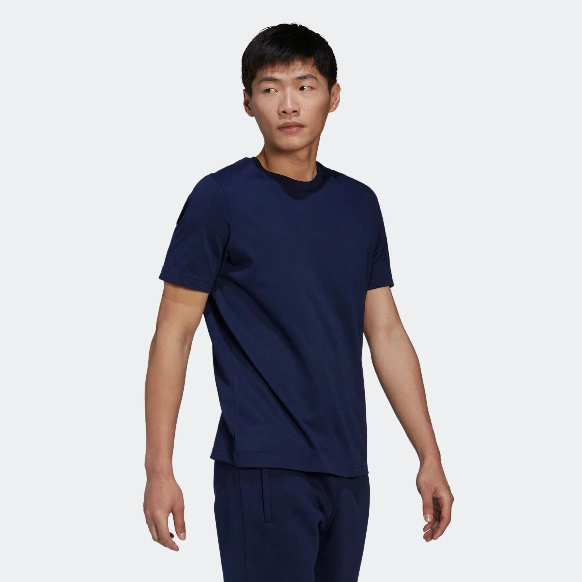 Regular Fit Ribbed Crewneck 100% Cotton Single Jersey Short Sleeves Night Indigo Men Essentials T-Shirts