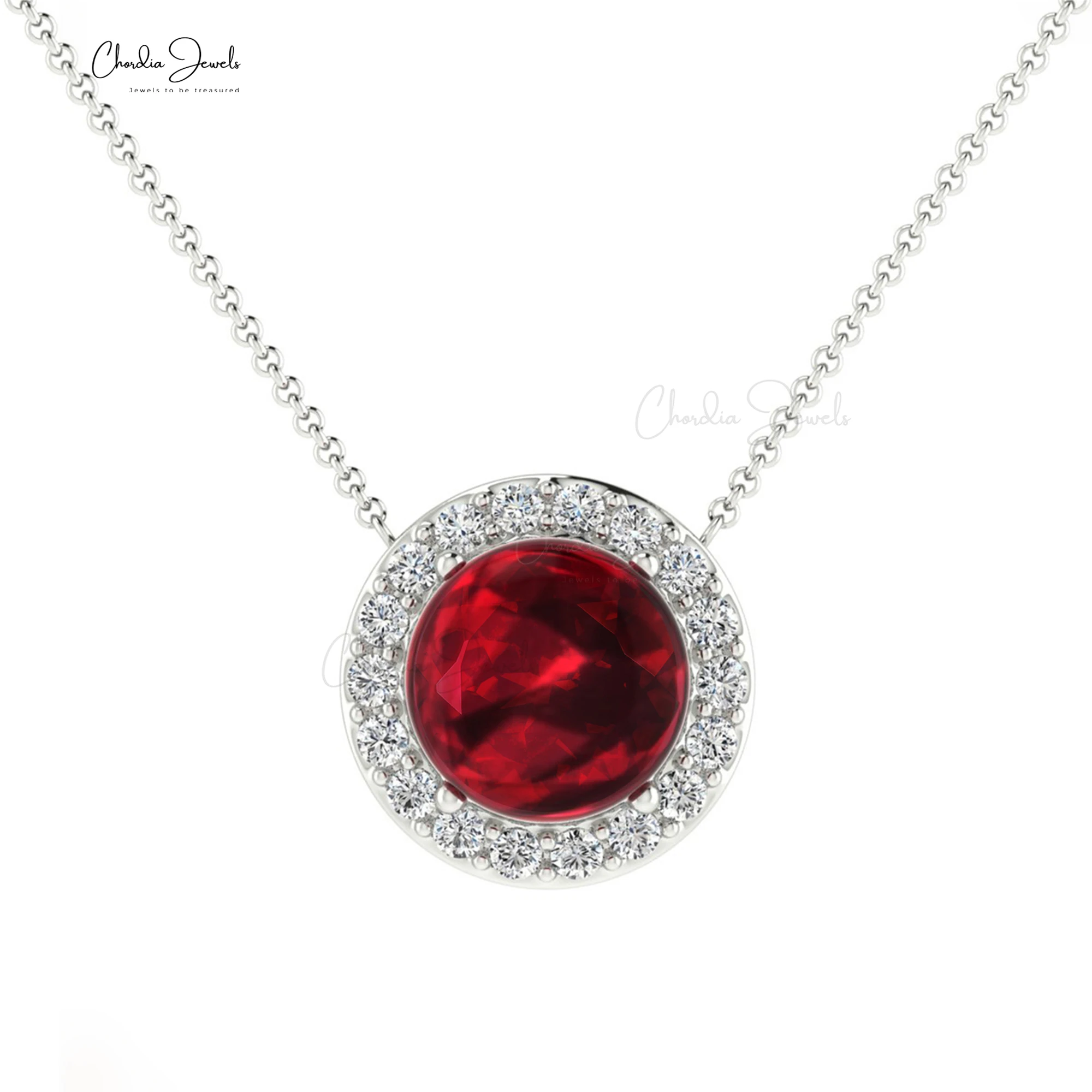 Trendy Garnet Gemstone Necklace White Diamond Solitaire Necklace 14k Solid Gold Round Cut Gemstone Necklace Wholesale Price