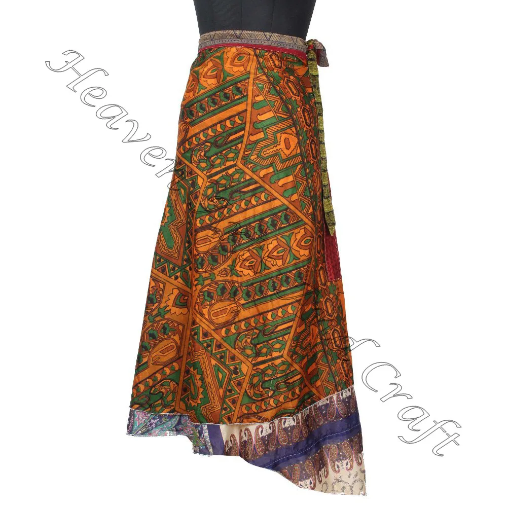New Long Length Wrap Skirt Wholesale Vintage 2 Layer Magic Wrap Hippi Sari Silk reversible vintage silk magic 38inch length wrap