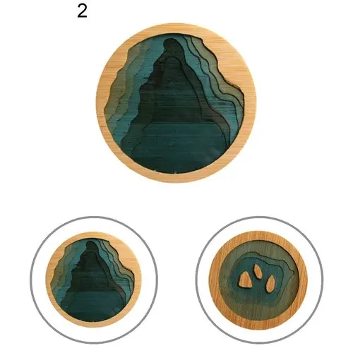Newest Natural Eco friendly Custom Insulation Tea Coffee Cup Pad Round Ocean Wave Drink Mat Epoxy Resin and Bamboo Coasters