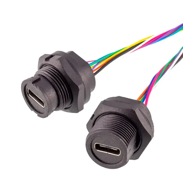 IP67 USB 3.0 2.0 female receptacles socket jacks Type-c usb panel mount wire waterproof connector