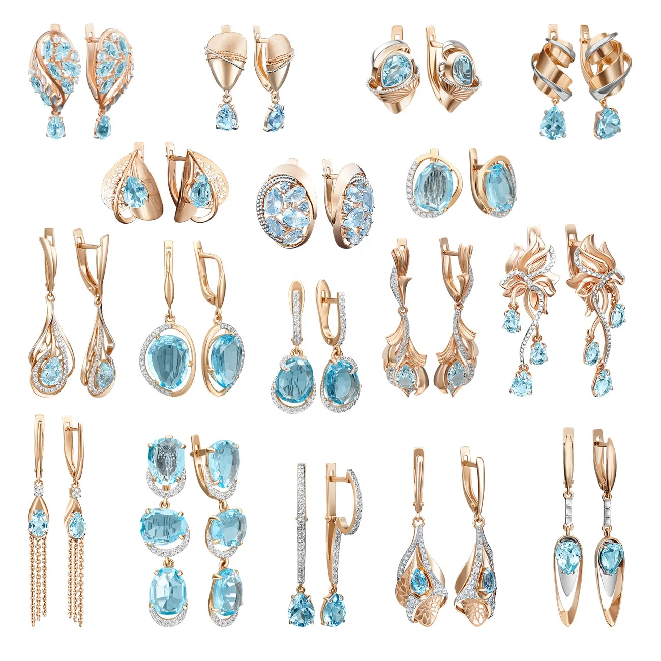 Bright Charm Earrings 14K Solid Rose Yellow White Gold Topaz White Topaz Cubic Zirconia OEM ODM High Quality Jewelry