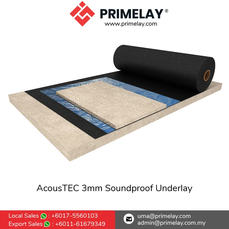 Best Selling Premium Quality AcousTEC 3mm Ceramic Tile Acoustic Solution Soundproof Rubber Underlay Roll Floor Carpet Use