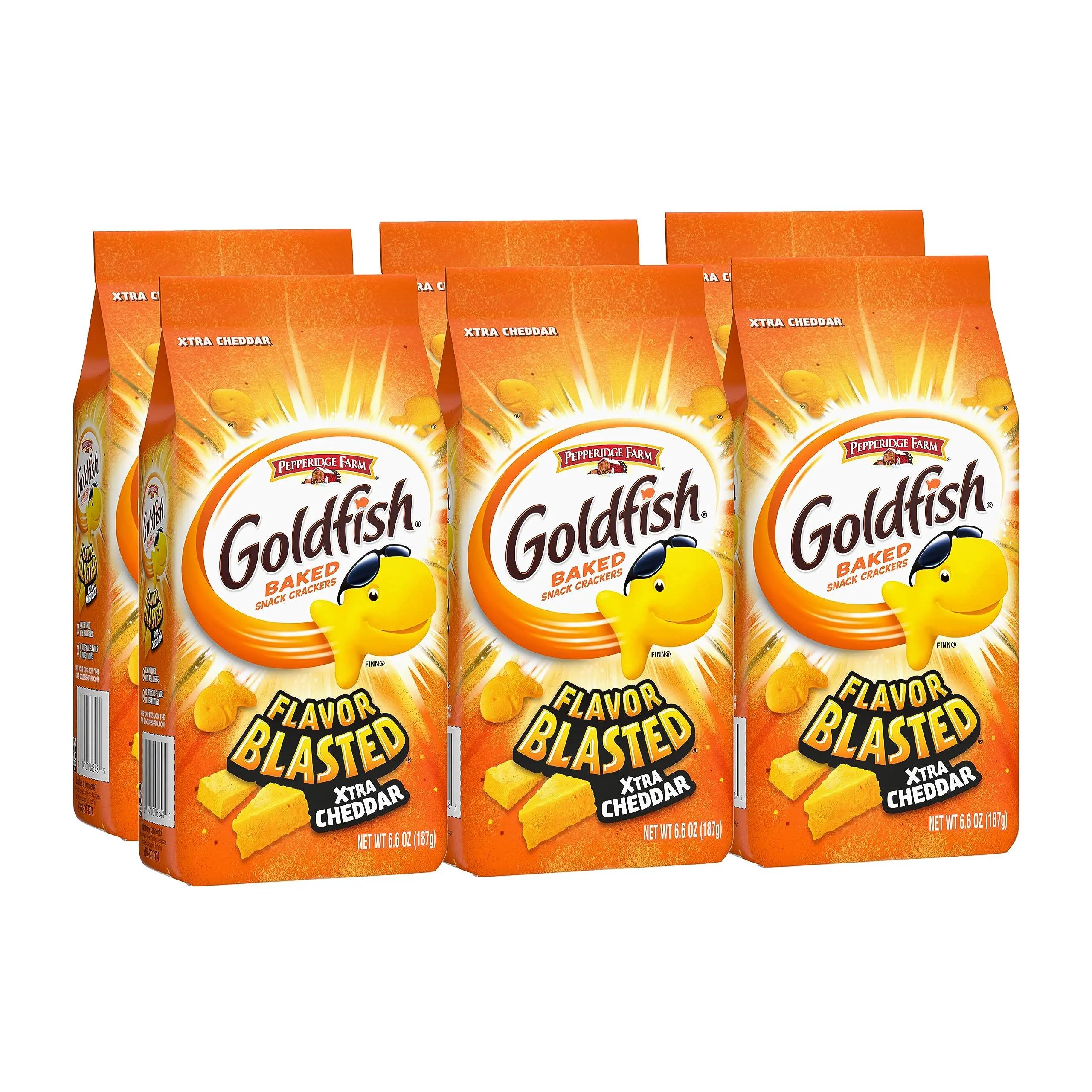 GOLDFISH Crispy Baked Snack Crackers Sugar-Free Wafers in Bar Pattern Box Packaging with Sweet Salty & Spicy Flavors