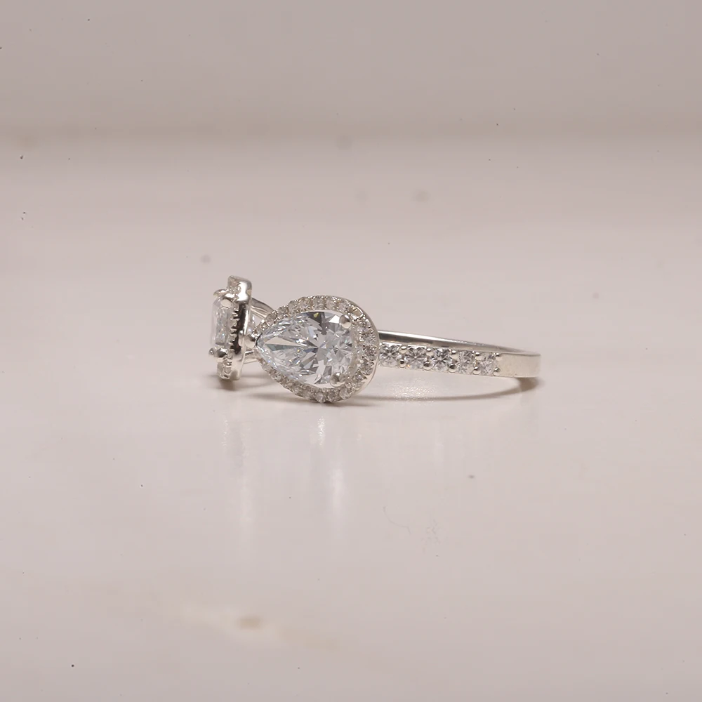 Pear and Emerald Cut Toi Et Moi Ring Latest Design Gift for Her Two Stone Ring Birthday Party Wear Gift Labgrown Diamond Ring