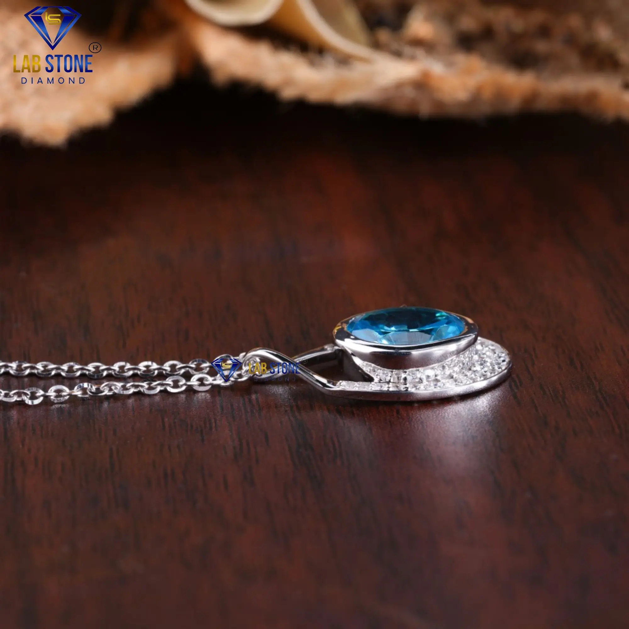 5.037TDW F.B. Oval&Round Cut Diamond White Gold Pendant And Earring With Chain by Labstone /Fabulous Pendant Set/ EF-VS color