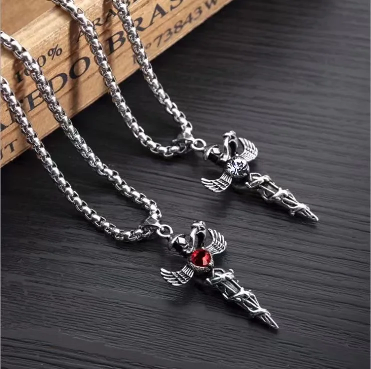 Infinity Sword Snake Stainless Seel Angel Wings Nail Cross Pendants Necklace For Men