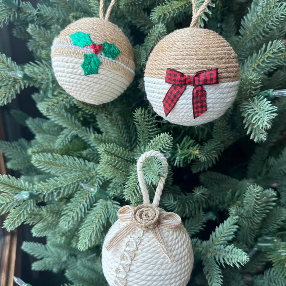 Handwoven Farmhouse jute Christmas ball ornaments Christmas decorations wholesale from Vietnam artisans