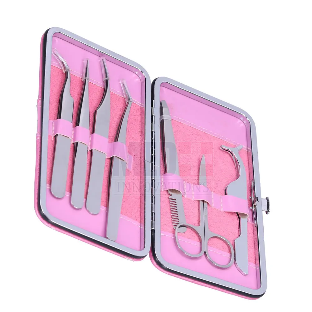 Hot Selling Silver Color Fiber Tip Eye Hair Extension Tools Kit With Non-Slip Stainless Steel Extensions Eyelash Tweezers Set