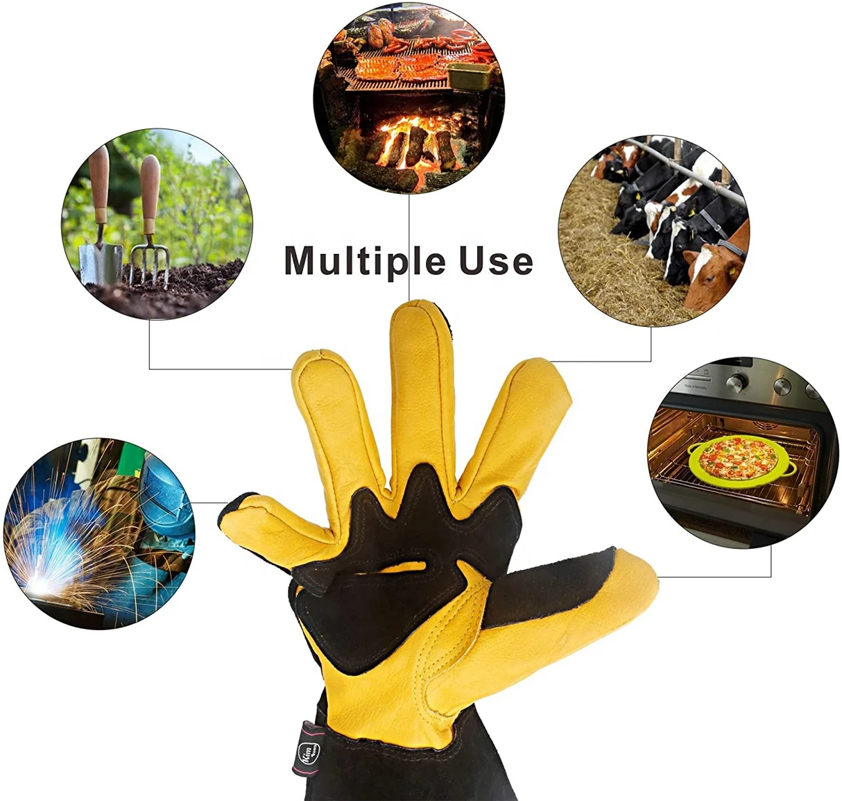 Black Yellow 16-inch Long Sleeve 932F Heat Resistant durable aluminum foil Insulated Lining Grill BBQ Gloves for Men and Women