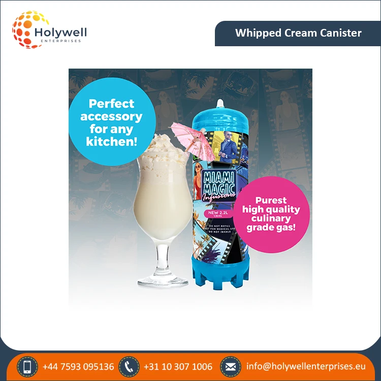 Trusted Exporter of CE / EU Certified Dessert Tool 2.2L Miami Magic Whipped Cream Charger Cylinder / Tanks with Custom Logo