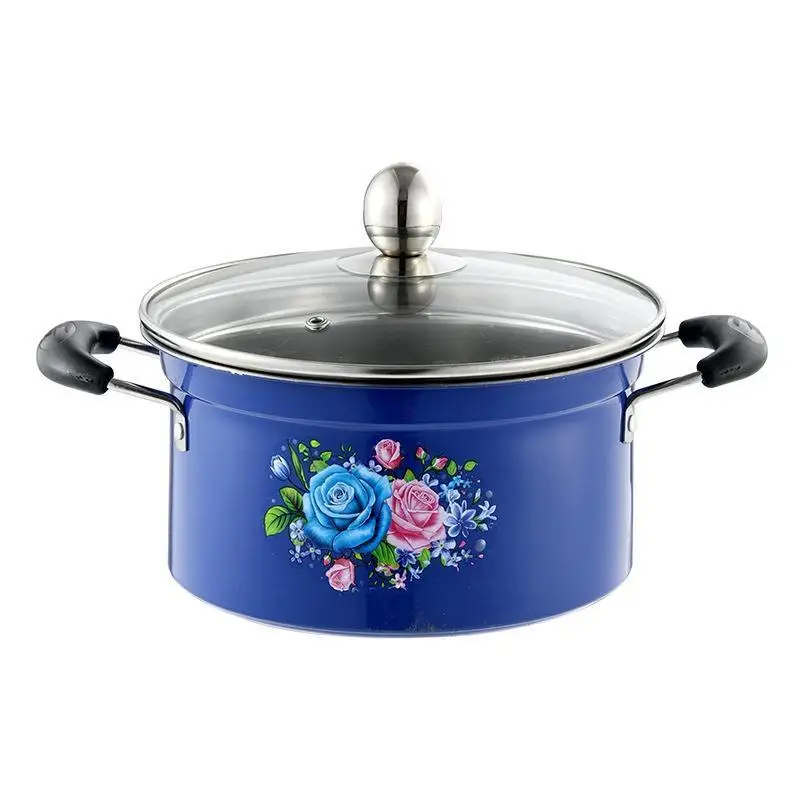 DS29 Factory Direct 3 Pcs Stainless Steel Soup Pot Non Stick Blue Cooking Pot Set With Lid