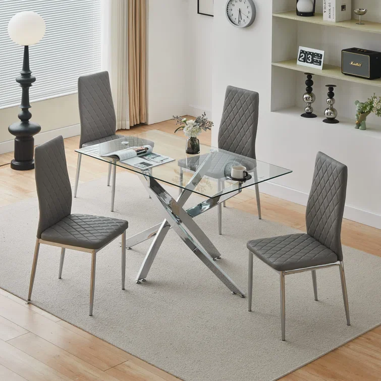 Nordic Luxury Modern Minimalist Home Restaurant Dining Room Furniture Set 4 6 Seater Tempered Glass Top Round Dining Table