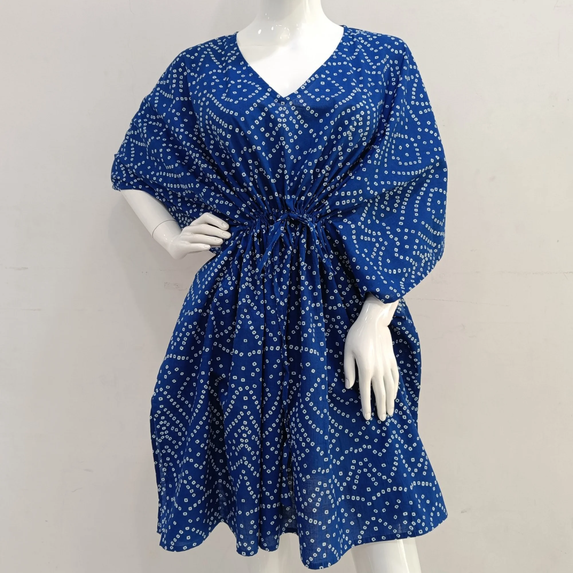 Stylish Soft Cotton Bandhani Pattern Free Size Hand Block Print Kaftan Dress For Casual Wear-Party wear