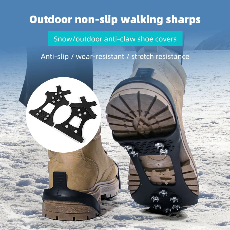 Ice Traction grippers Crampons Ice Cleats for Boots Shoes Men Women Hiking Fishing Anti Slip 5/8/10 Spikes Walk Traction Cleats