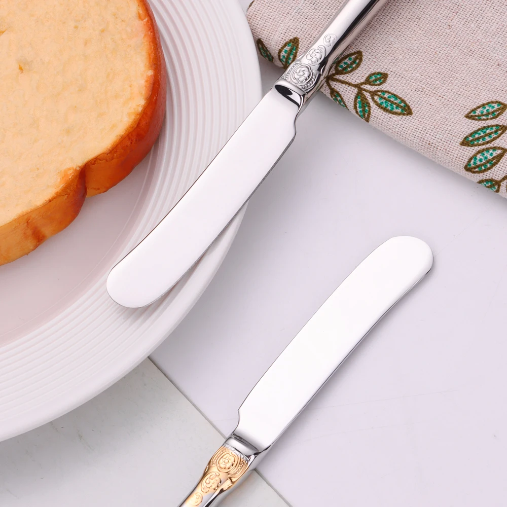6.9 inch Vintage Butter Spreader Mirror Gold Stainless Steel Butter Knife With Hollow Handle cheese bread butter knife spread