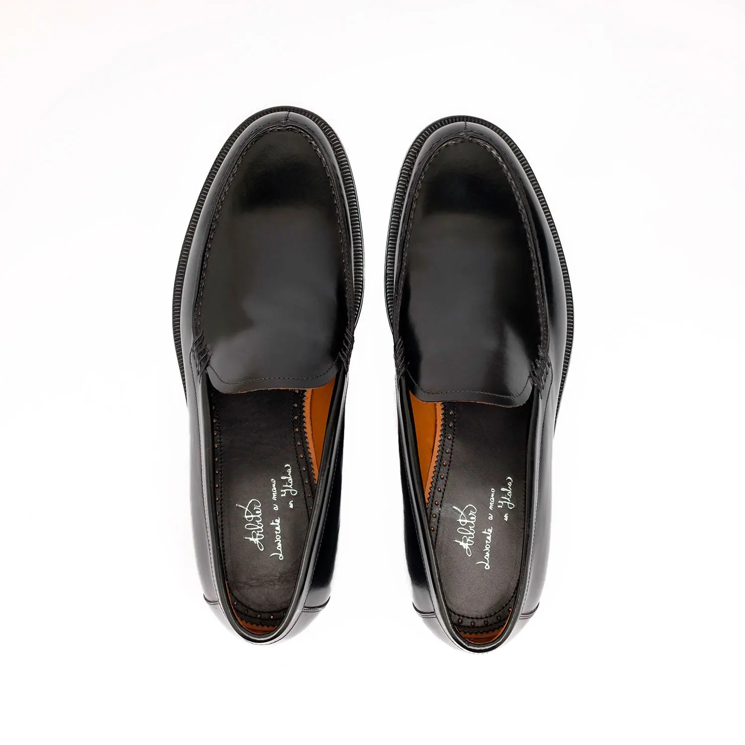 Handcrafted Classic and minimal italian loafers in brushed black leather with leather sole for formal and casual dress