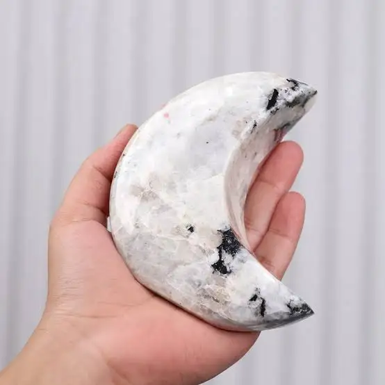 Large Size Rainbow Moonstone Half Moon Shape Crystal Standing for Intuition Dreams Fortune Creativity Imagination For Decoration