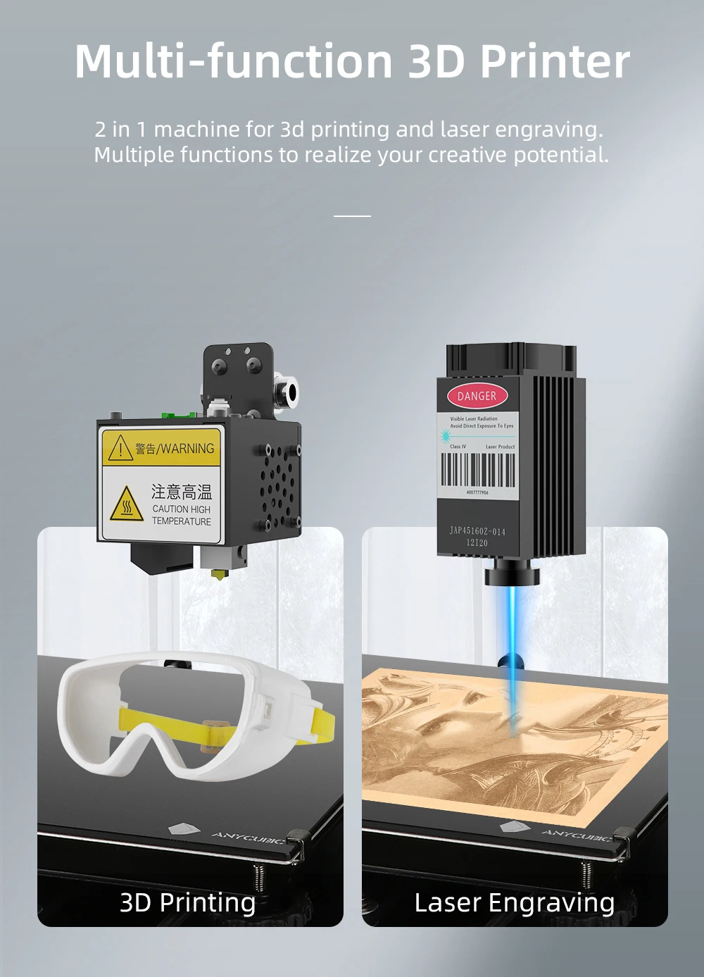 ANYCUBIC Mega Pro 3d Printing Laser Engraving 2-in-1 Metal Frame 3D Printer Mega S upgrade Dual Gear Extruder impresora 3d