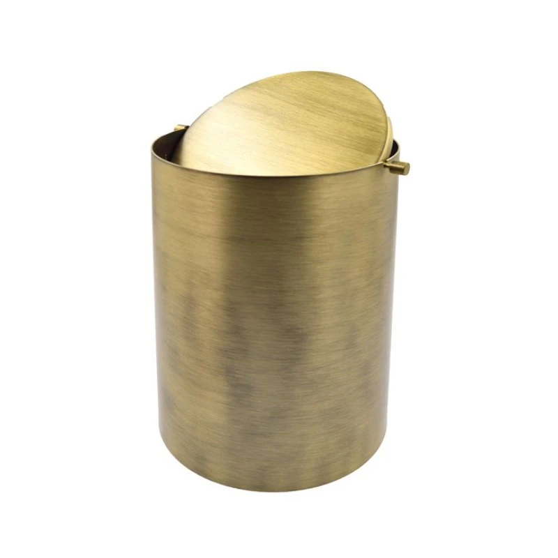 Handmade Round Garbage Trash Bucket in Metal with Gold Plated Finished Ideal for Elegant Home and Kitchen Waste Disposal