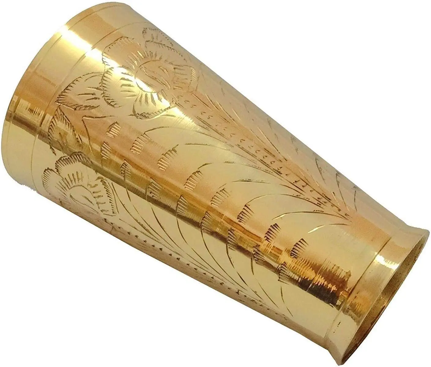 Wholesale Indian Pack of 2  Brass Punjabi Lassi Glass Floral Carving Tumbler Cup Water Glass (700-800 ml Each Approx.)